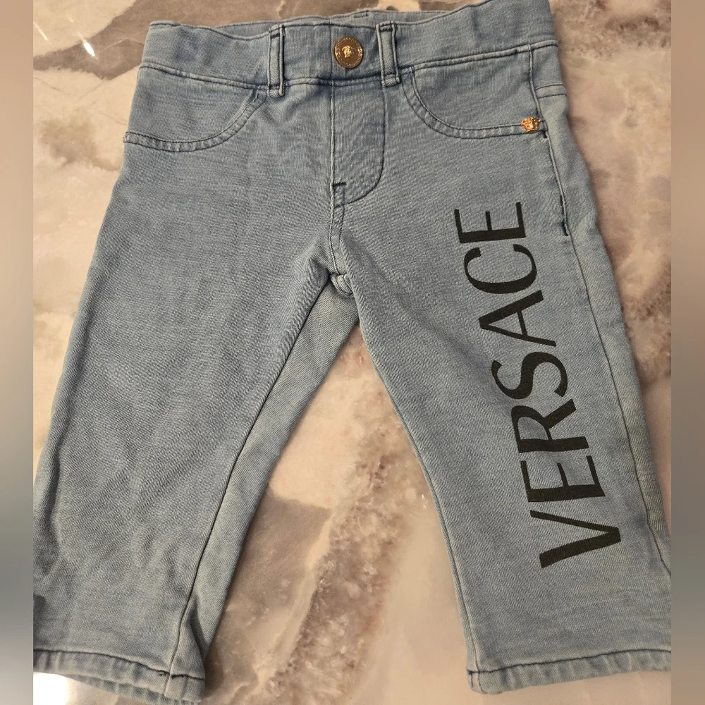 Versace Black Graphic Tee and Light Blue Logo Jeans Kids Matching Set